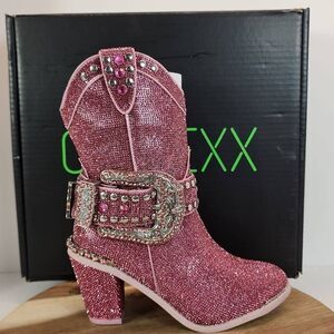 CLUB EXX Sheriff Shine Pink Cowboy Boots Women's Size 6 M Rhinestone